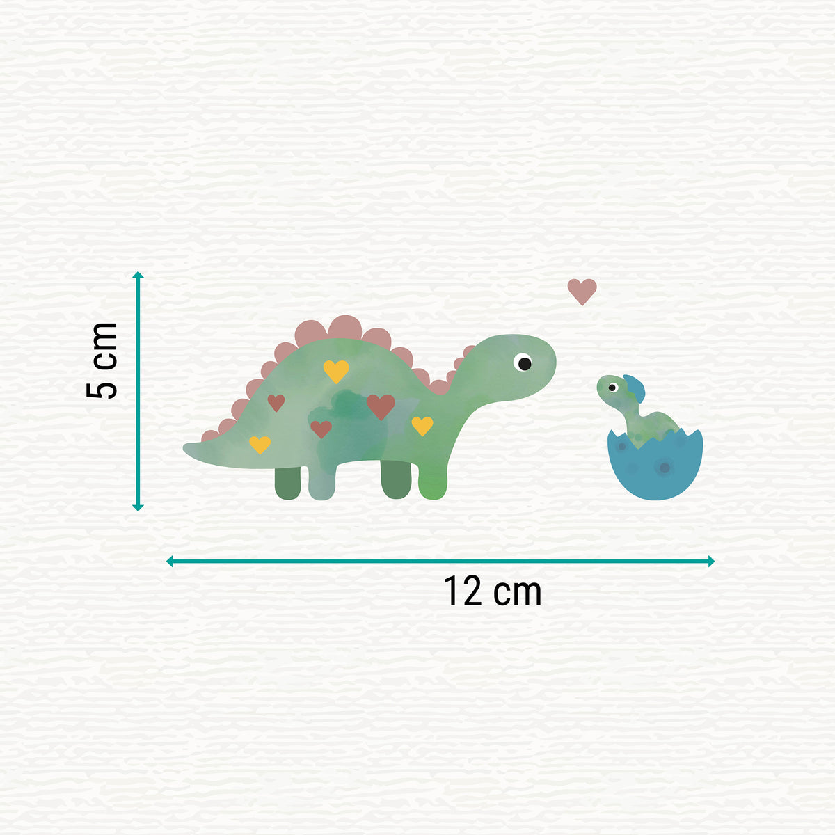 Bügelbild mit Dino-Mama und Baby im niedlichen Design, ideal zum Aufbügeln auf Kinderkleidung und Accessoires.