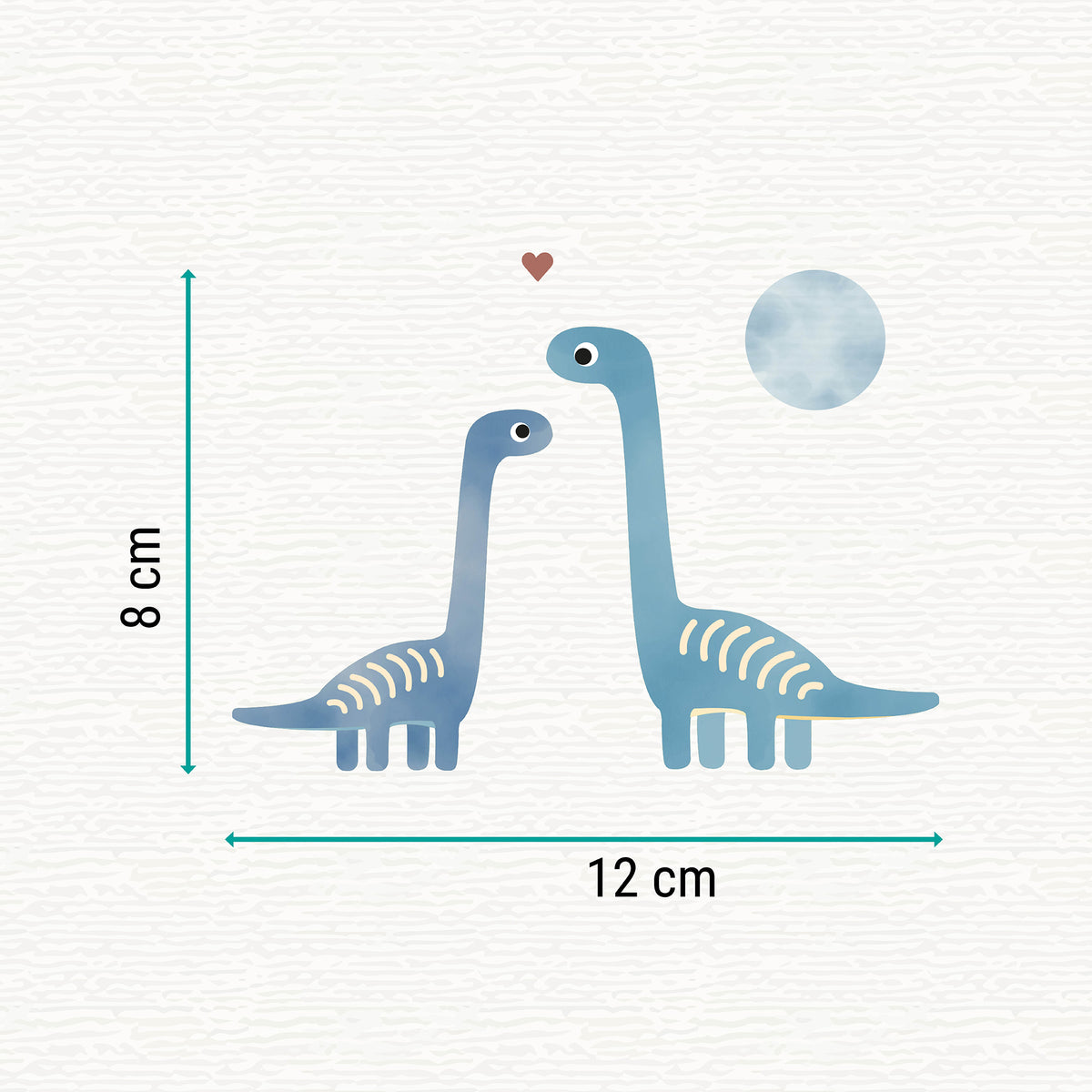 Bügelbild mit zwei Dinosauriern und Herz im liebevollen Design, ideal zum Aufbügeln auf Kinderkleidung und Accessoires.