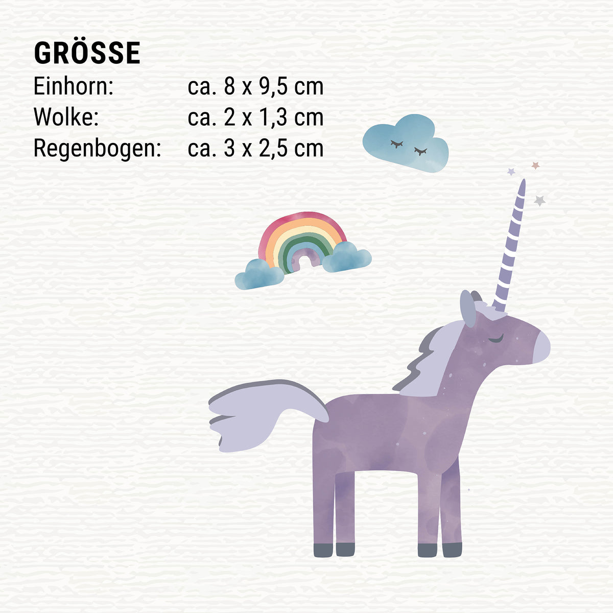 Bügelbild mit Einhorn im verspielten Wunderland-Design, ideal zum Aufbügeln auf Kinderkleidung und Accessoires.