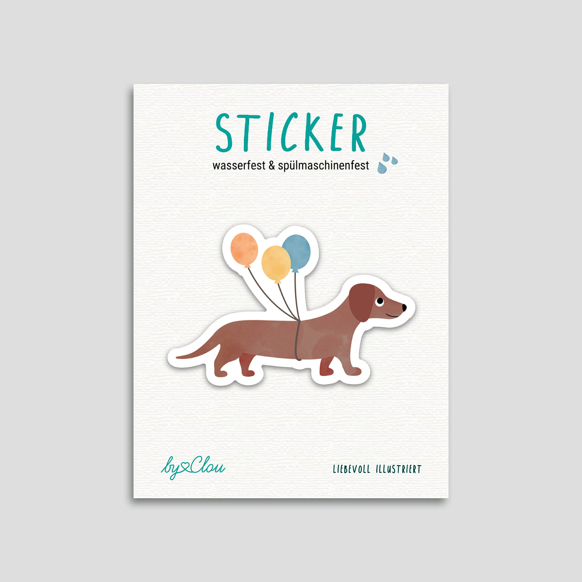 Süßer Dackel-Sticker mit Schwimmring, wasser- und spülmaschinenfest – perfekt für Trinkflaschen, Brotboxen und Co. Verspieltes Design von byClou für kleine Hundefans