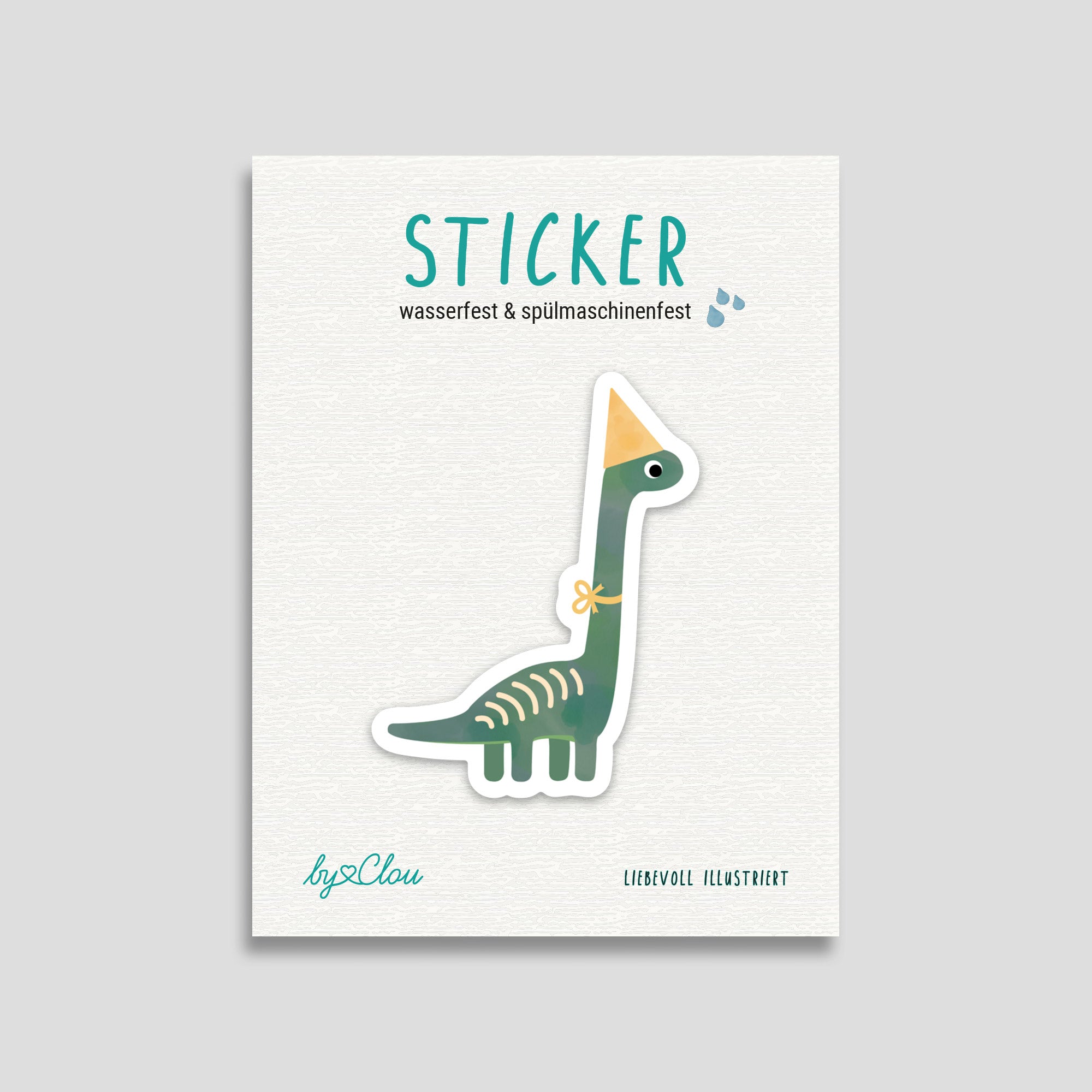 Fröhlicher Dino-Sticker in Grün, wasser- und spülmaschinenfest – perfekt für Kindertrinkflaschen, Brotdosen und mehr. Verspieltes byClou Design für kleine Dino-Fans