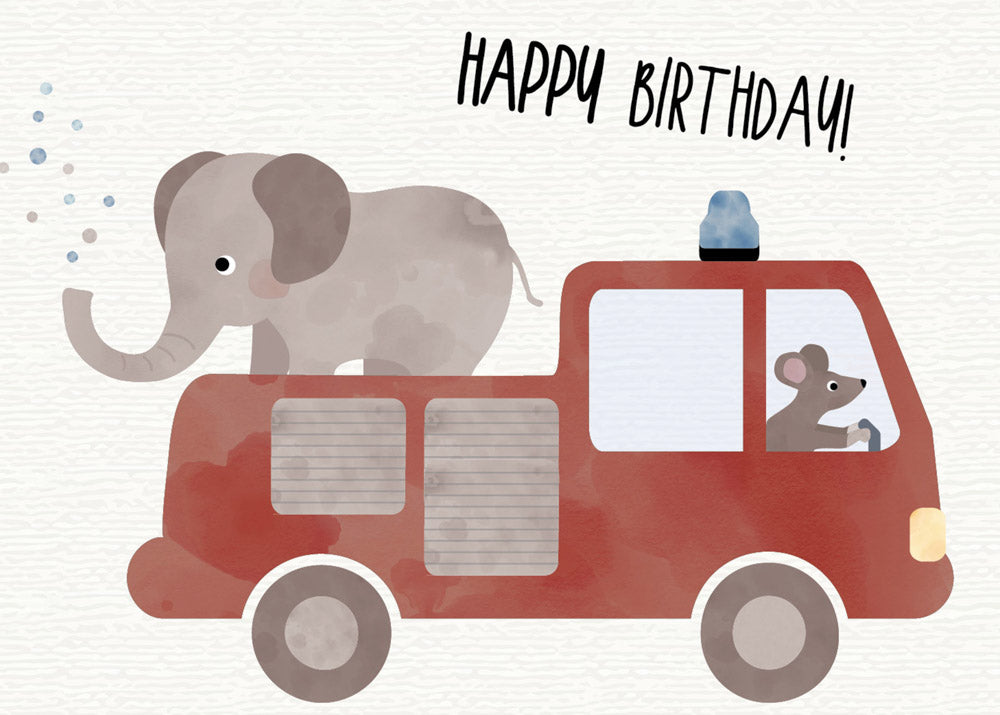 Grußkarte Feuerwehrauto Happy Birthday illustriert byClou