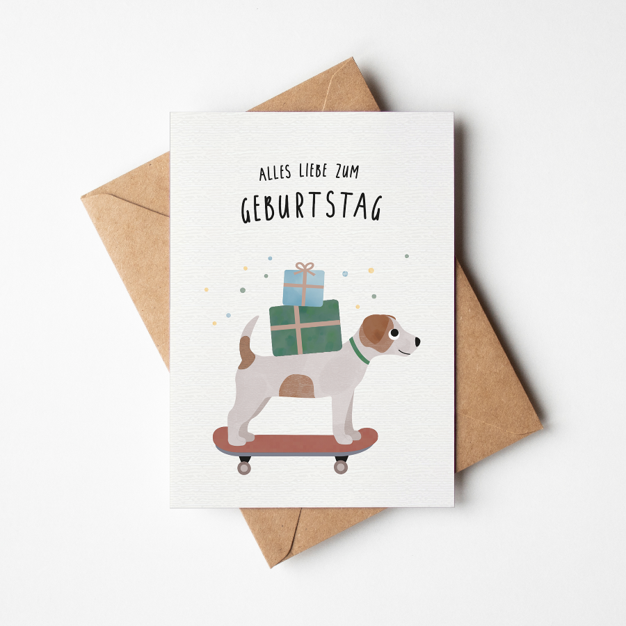 Postkarte mit Geschenk-Illustration und der Aufschrift ‚Eine Kleinigkeit für dich‘ – liebevoll gezeichnetes, minimalistisches Design von byClou
