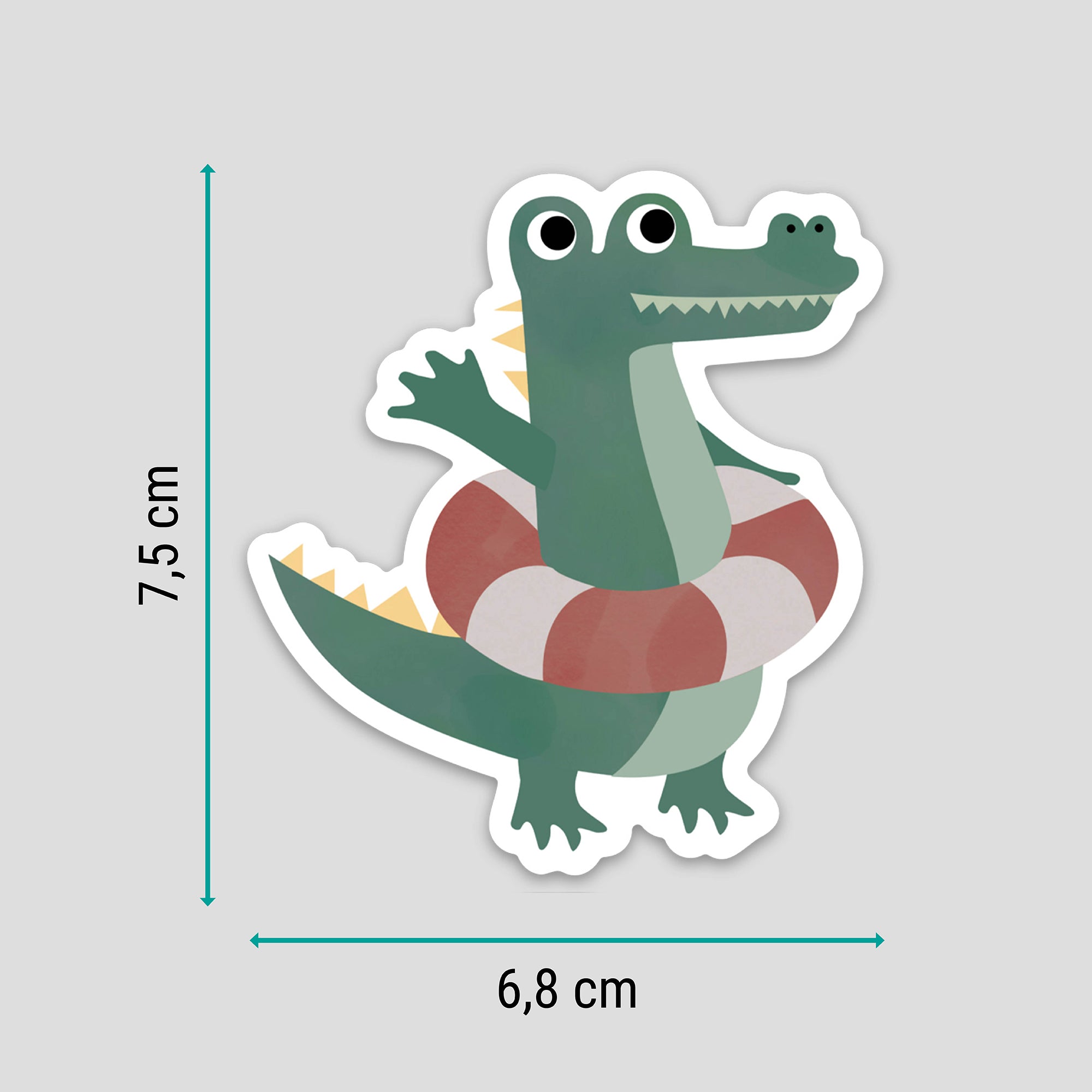 Fröhlicher Krokodil-Sticker mit Schwimmflügeln, spülmaschinenfest und wasserfest – ideal für Brotdosen, Trinkflaschen und mehr. Liebevoll illustriert im typischen byClou Stil