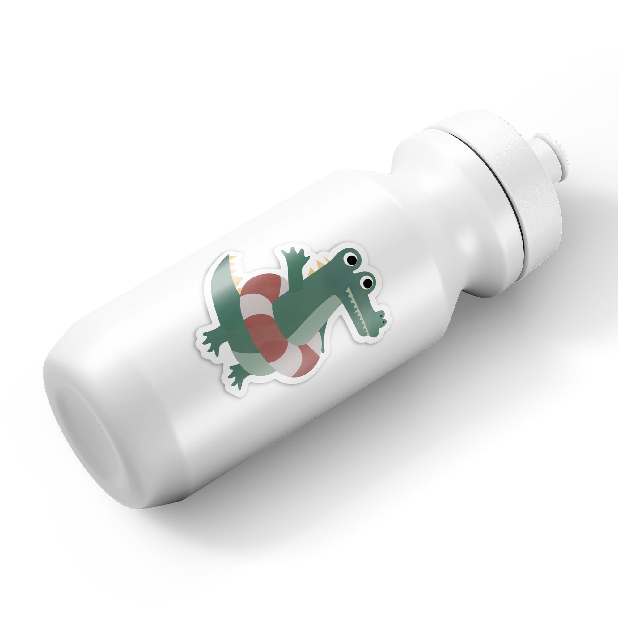Fröhlicher Krokodil-Sticker mit Schwimmflügeln, spülmaschinenfest und wasserfest – ideal für Brotdosen, Trinkflaschen und mehr. Liebevoll illustriert im typischen byClou Stil
