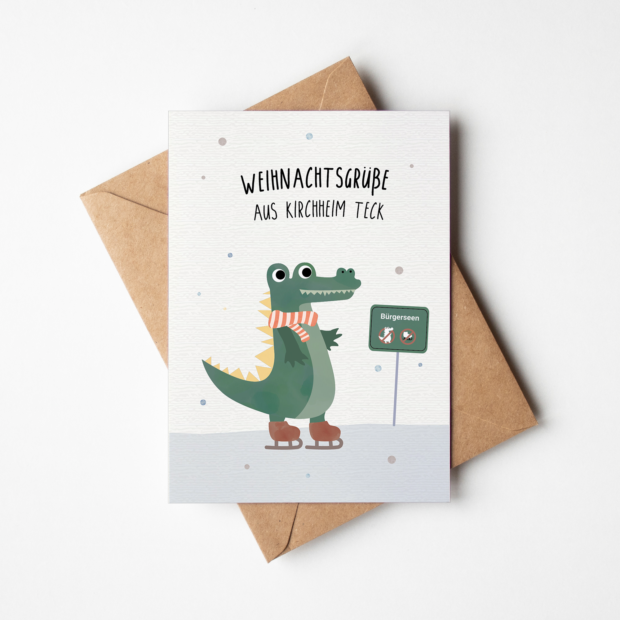 Postkarte - Heimatliebe Krokodil "Weihnachtsgrüße aus Kirchheim Teck"