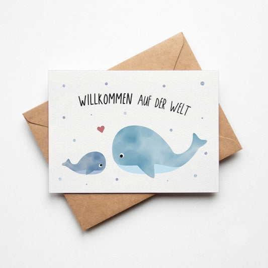 Postkarte - Wal "Willkommen auf der Welt"