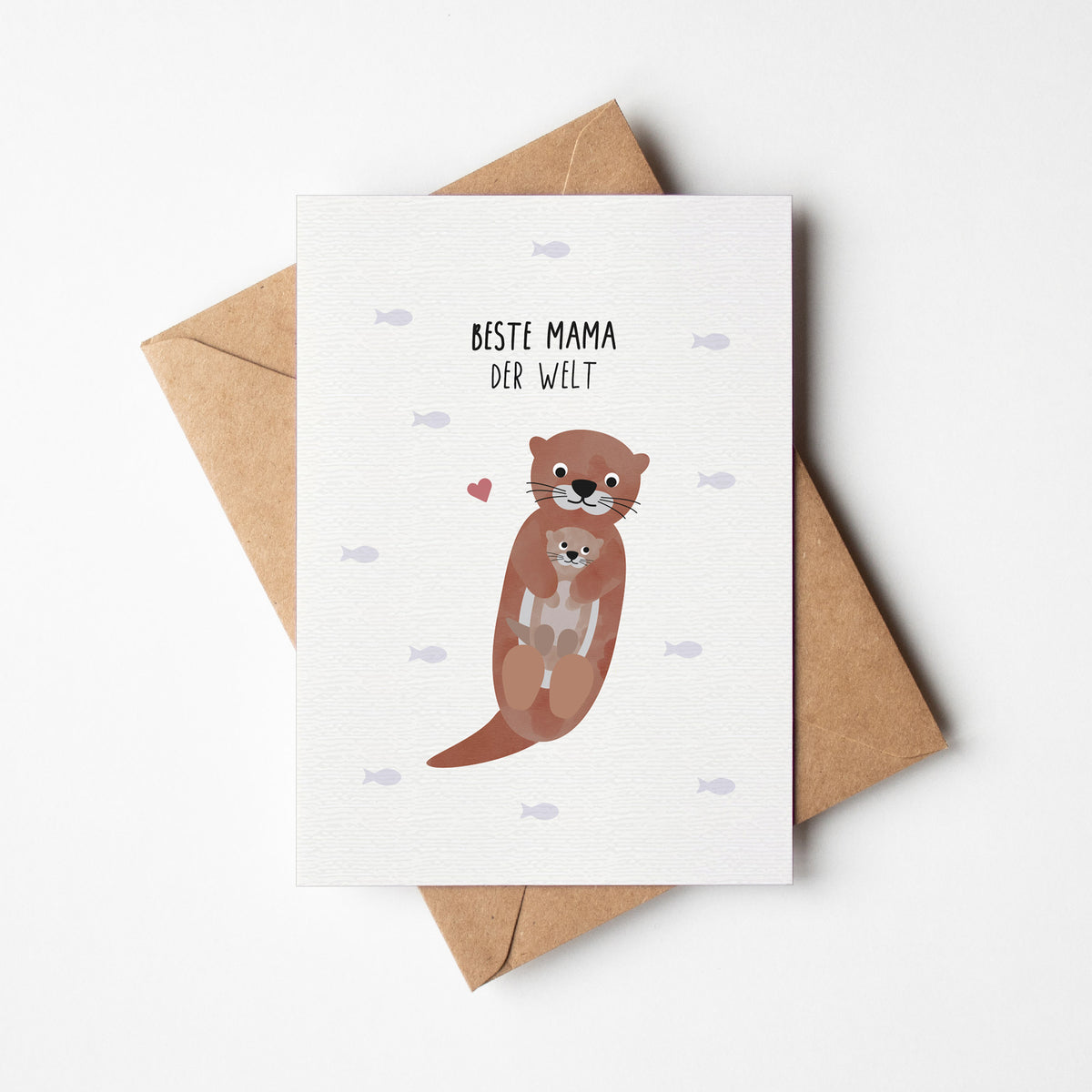 Postkarte mit zwei Ottern und dem Schriftzug „Beste Mama der Welt“ im niedlichen Design, ideal als Muttertagskarte oder liebevollen Gruß.