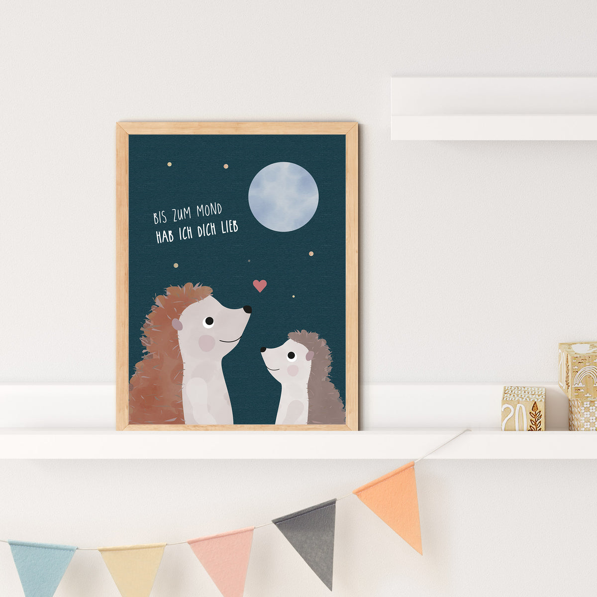 Poster Igel bis zum Mond und wieder zurück illustriert Kinderzimmer byClou