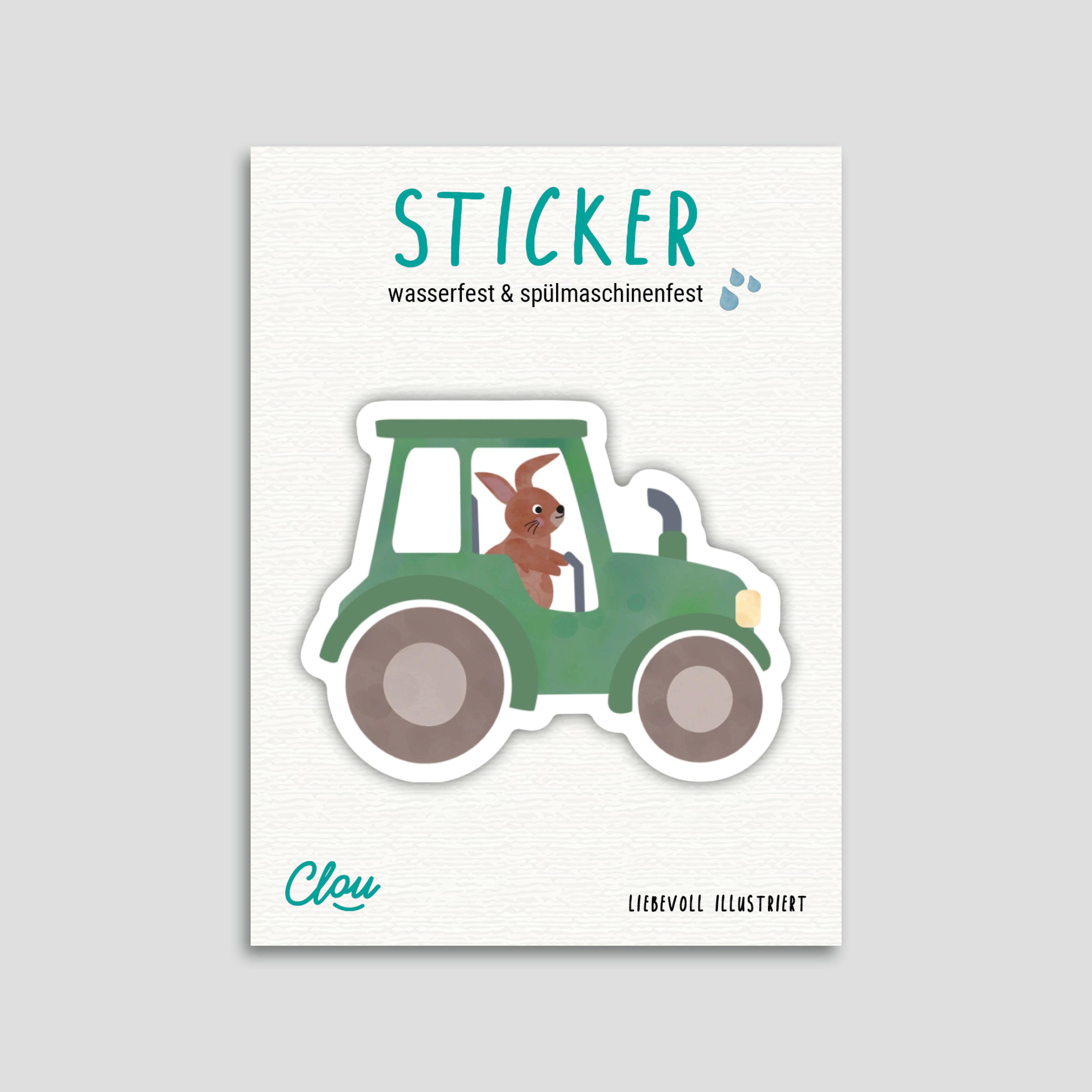 Bunter Traktor-Sticker mit freundlichem Gesicht, spülmaschinenfest und wasserfest – perfekt für Brotdosen, Trinkflaschen und mehr. byClou Design für kleine Fahrzeug-Fans