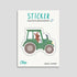 Bunter Traktor-Sticker mit freundlichem Gesicht, spülmaschinenfest und wasserfest – perfekt für Brotdosen, Trinkflaschen und mehr. byClou Design für kleine Fahrzeug-Fans