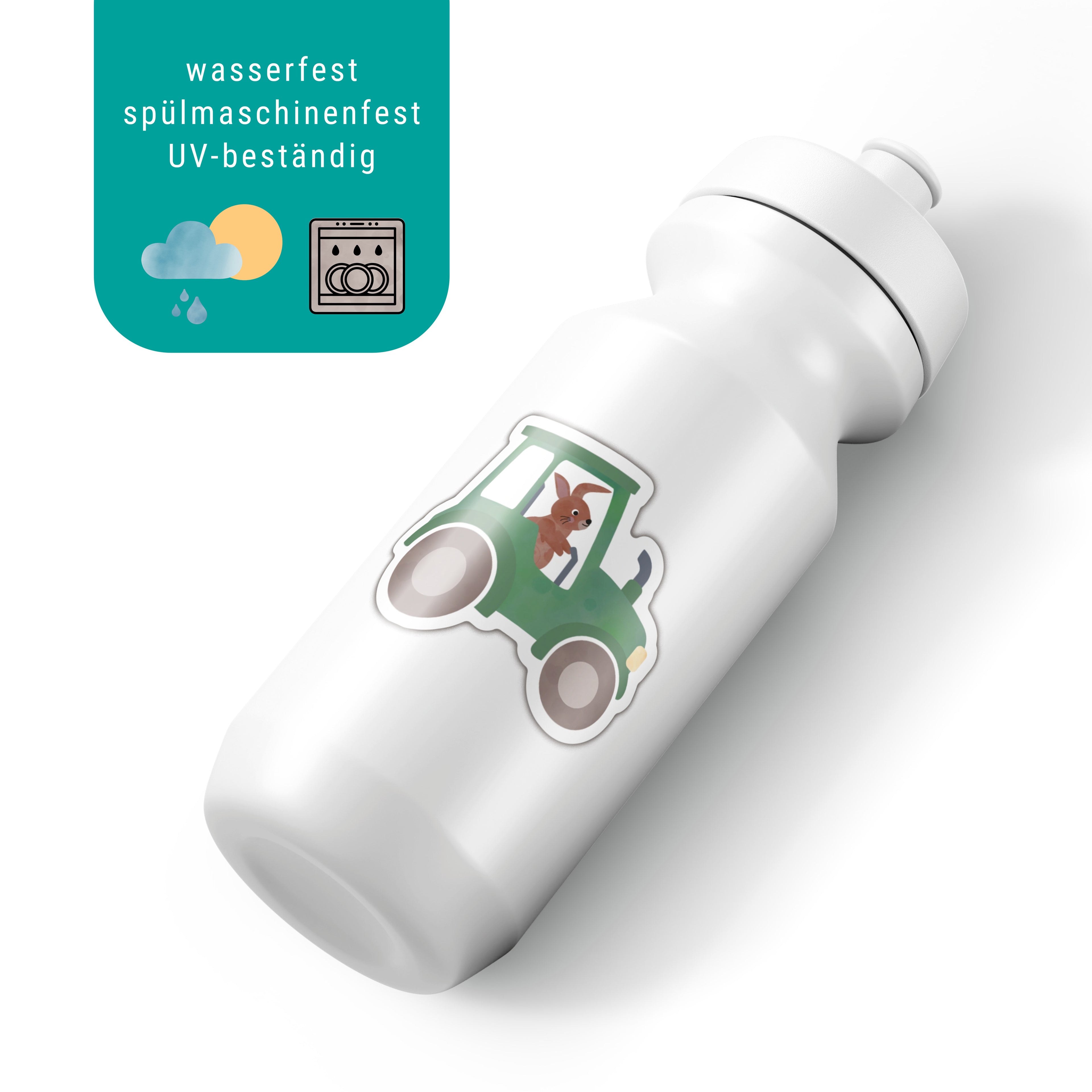 Bunter Traktor-Sticker mit freundlichem Gesicht, spülmaschinenfest und wasserfest – perfekt für Brotdosen, Trinkflaschen und mehr. byClou Design für kleine Fahrzeug-Fans