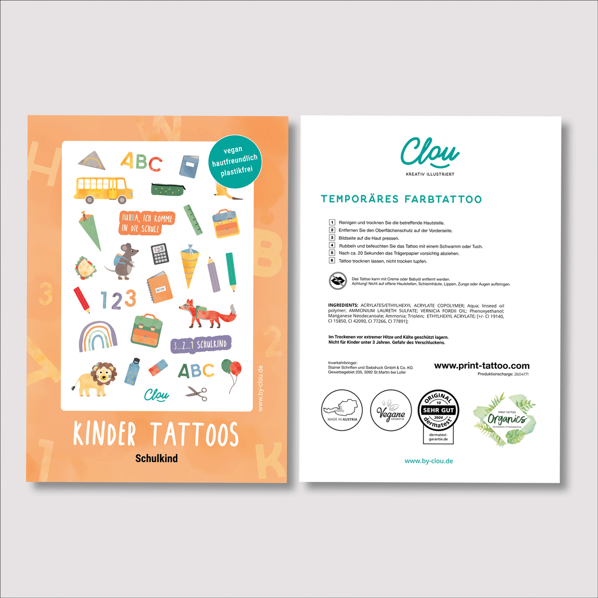 Kindertattoos Schulkind Detailansicht Motive ABC 123 byClou
