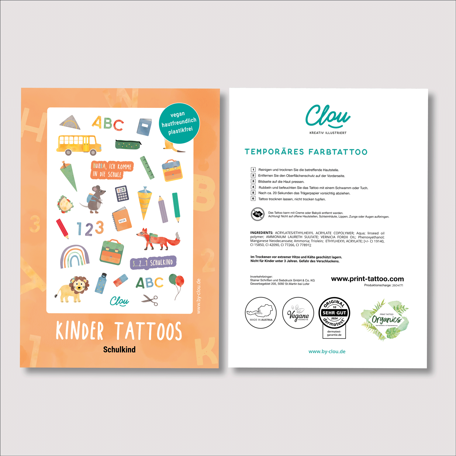 Kindertattoos Schulkind Detailansicht Motive ABC 123 byClou