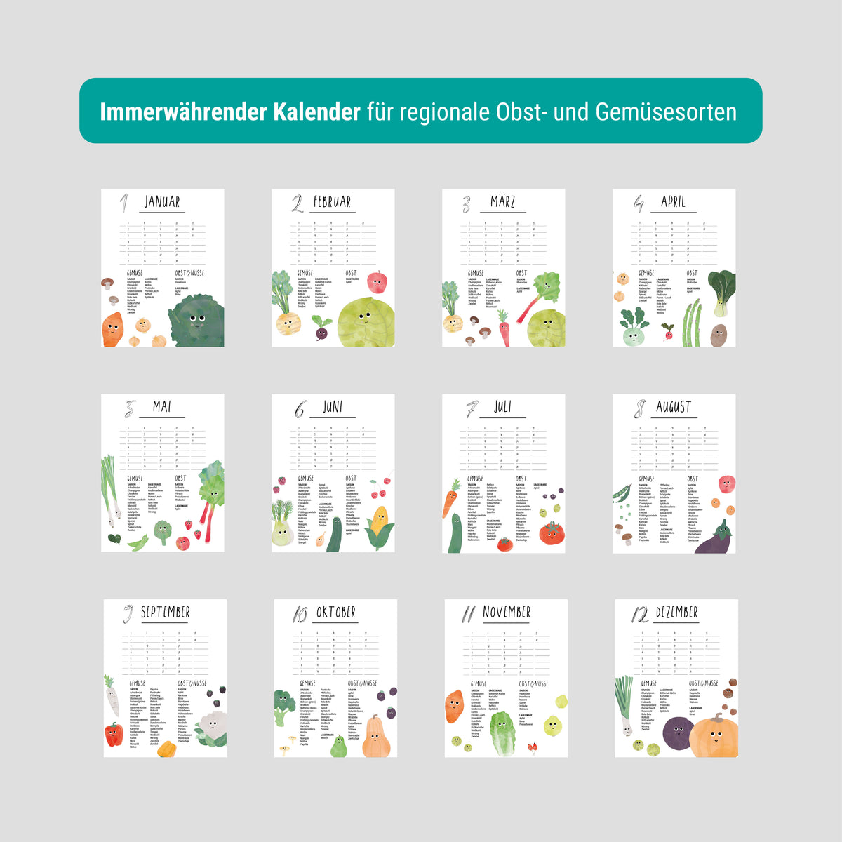 Saisonkalender Obst Gemüse magnetisch abwischbar byClou