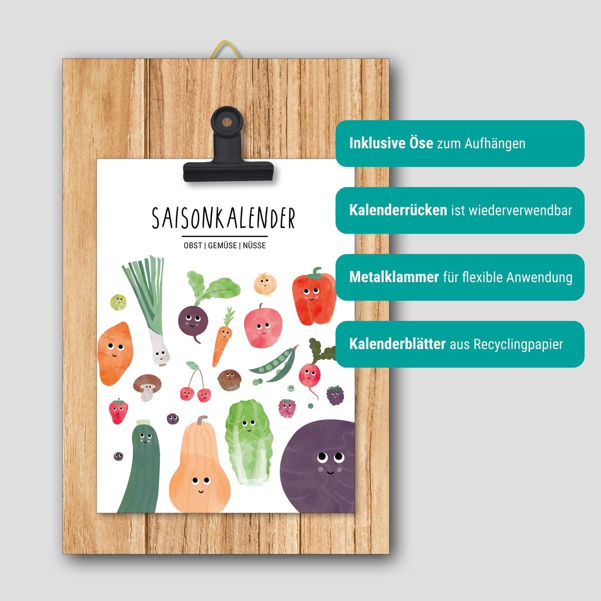 Saisonkalender Obst Gemüse magnetisch abwischbar byClou