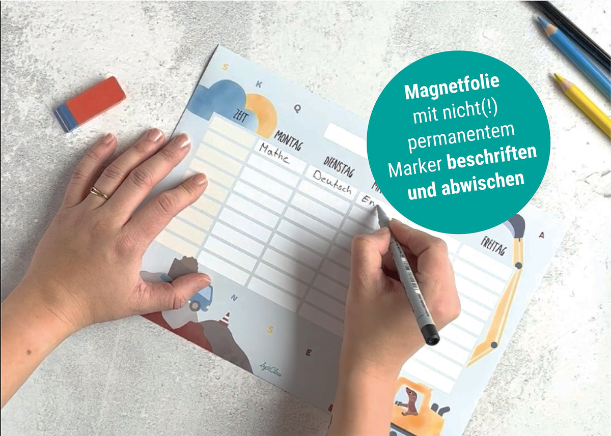 Stundenplan Bagger magnetisch abwischbar Kinder byClou