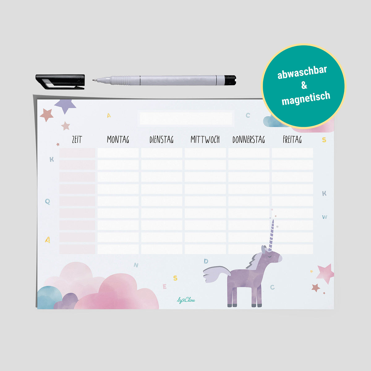 Stundenplan Einhorn magnetisch abwischbar Kinder byClou