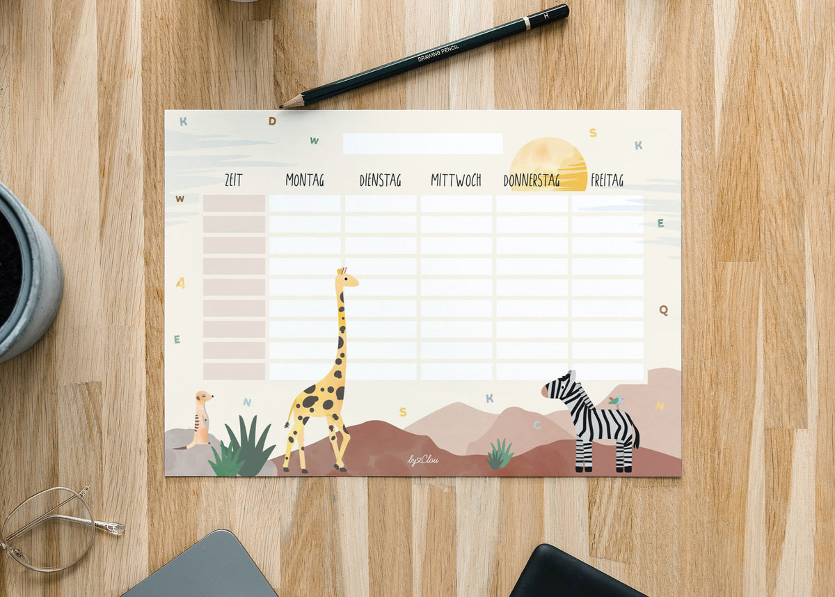 Stundenplan Safari-Tiere magnetisch abwischbar Kinder byClou