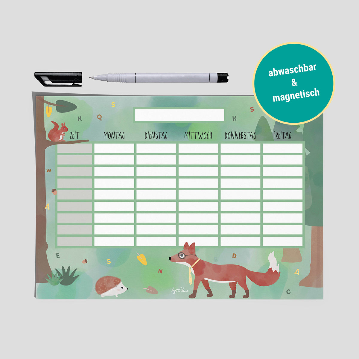 Stundenplan Waldtiere magnetisch abwischbar Kinder byClou