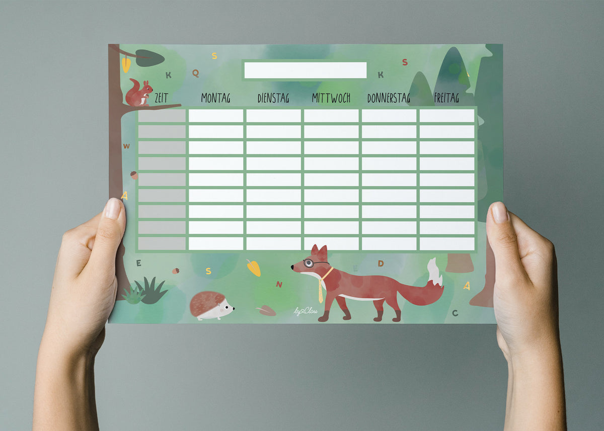 Stundenplan Waldtiere magnetisch abwischbar Kinder byClou