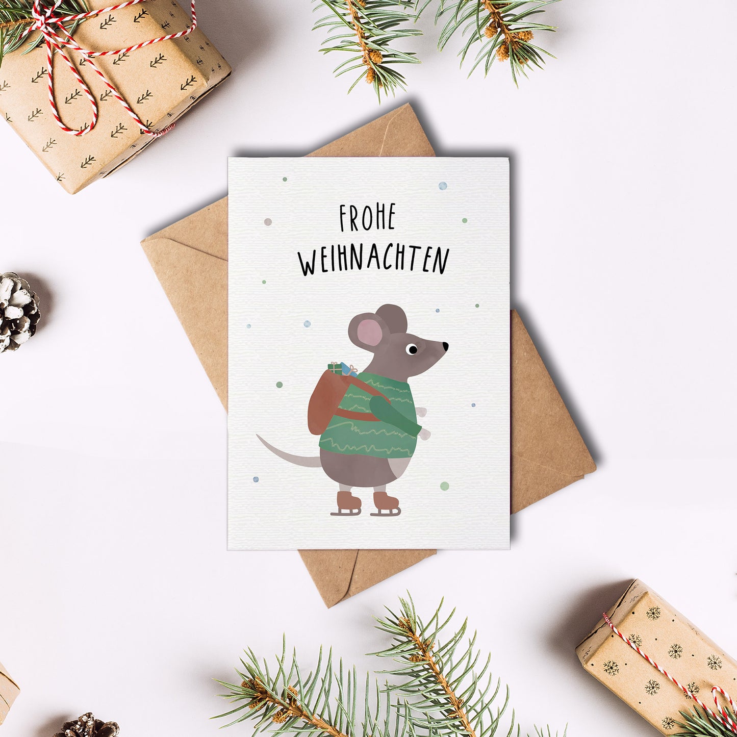Postkarte - Maus "Frohe Weihnachten"
