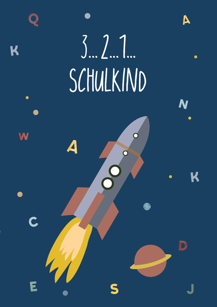 Grußkarte Weltraum 3..2..1 Schulkind illustriert byClou