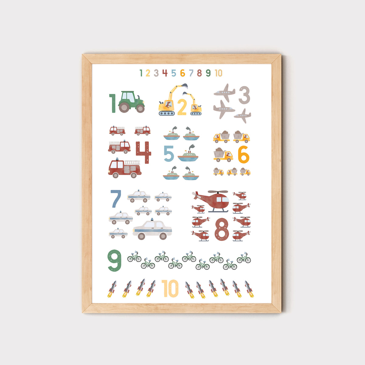 Poster Zahlen Fahrzeuge illustriert Kinderzimmer byClou