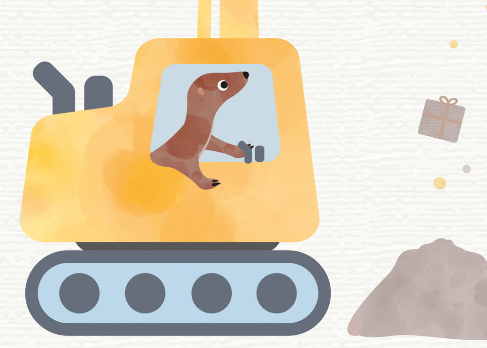 Grußkarte Bagger Wiesel Happy Birthday illustriert byClou