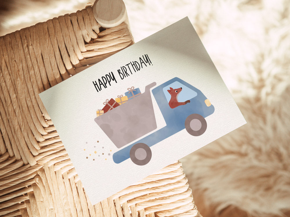 Grußkarte Baustellen Fuchs Happy Birthday illustriert byClou