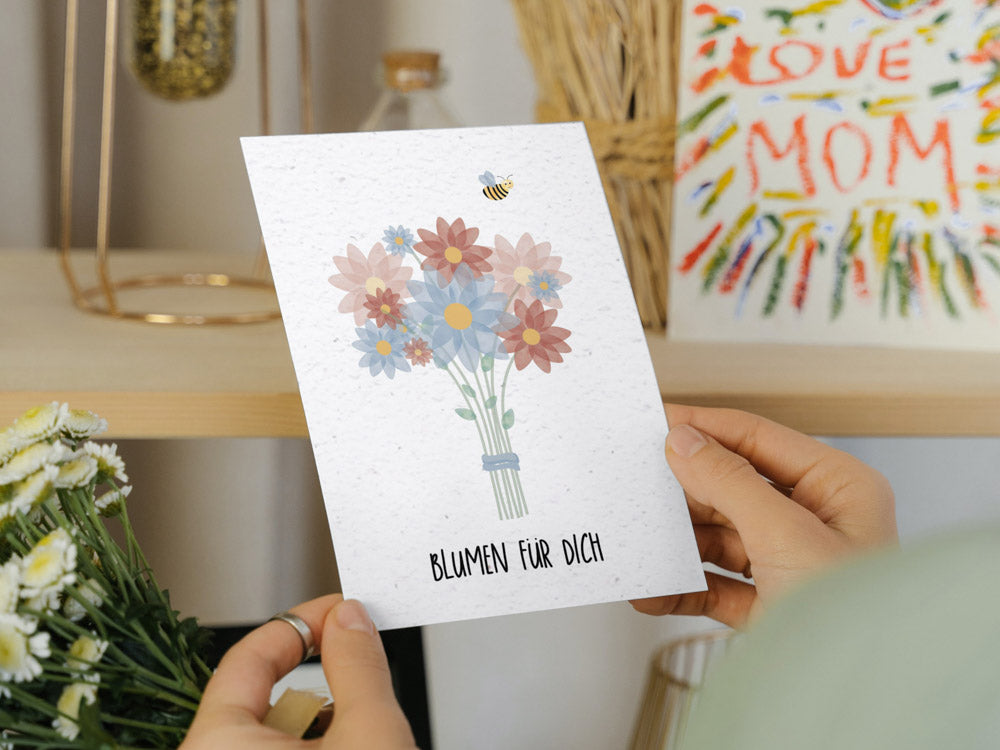 Samenpapier Karte - Blumen Biene  "Blumen für dich"