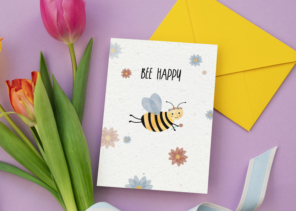 Samenpapier Karte - Biene "Bee Happy"