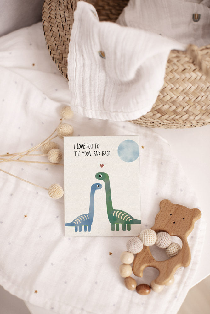 Grußkarte Dino I love you to the moon illustriert byClou