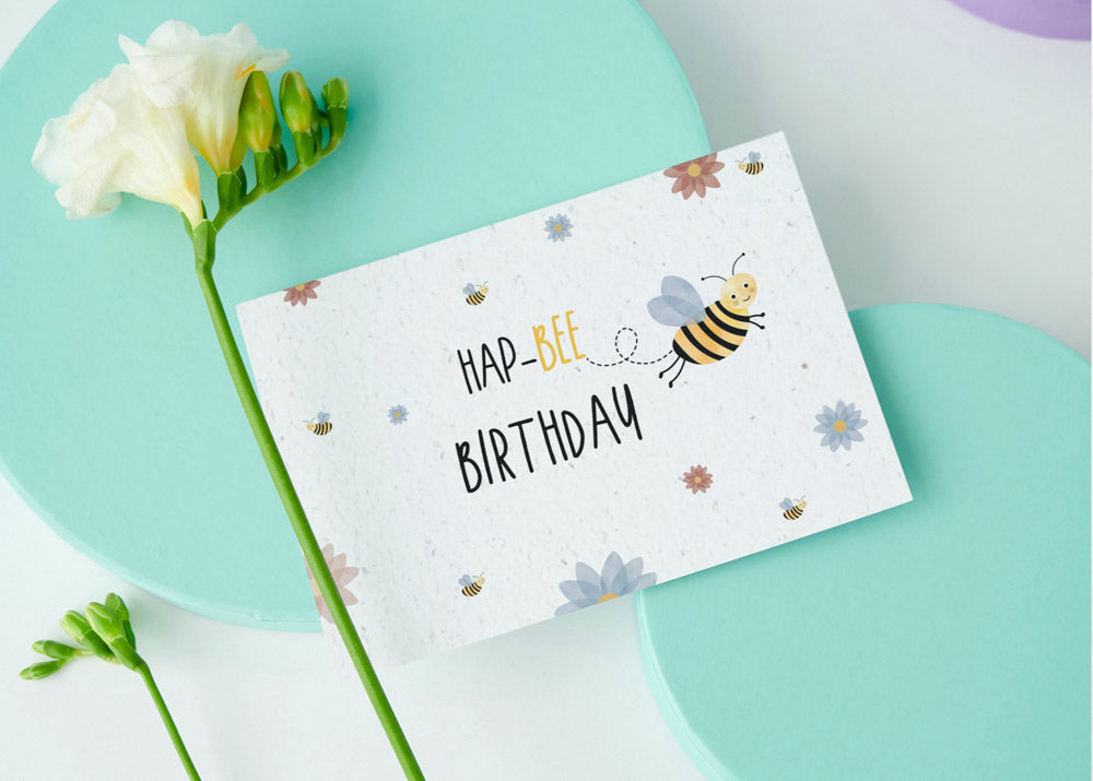 Samenpapier Karte - Biene "Hap-Bee Birthday"