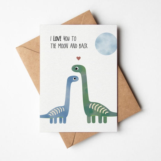Postkarte mit zwei Dinosauriern die sich lieb haben