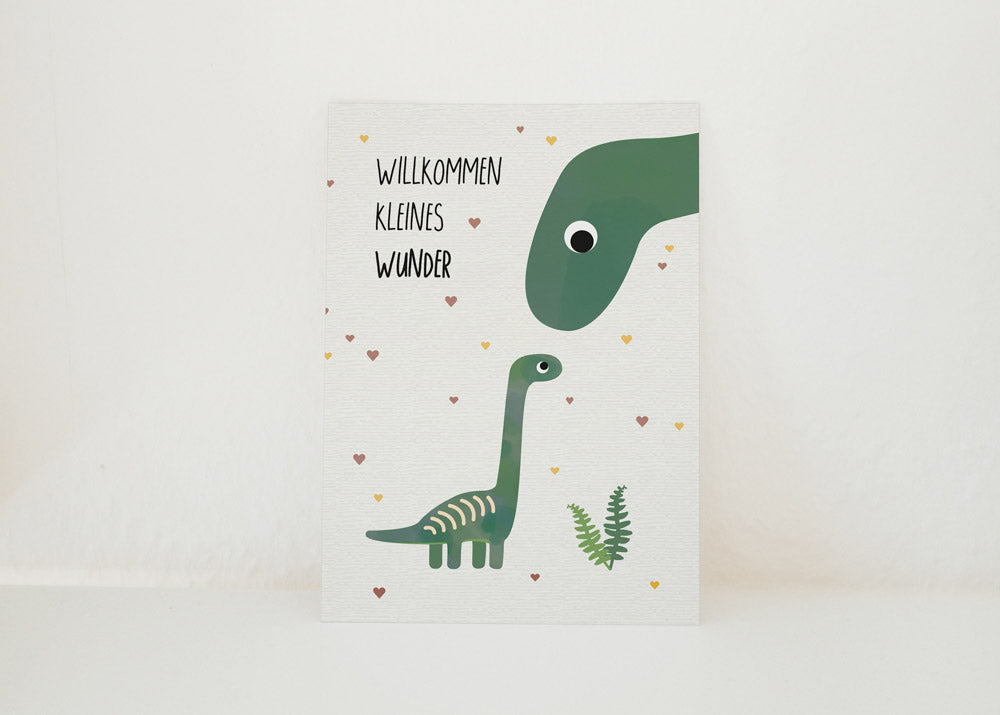 Grußkarte – Dino Willkommen kleines Wunder illustriert byClou