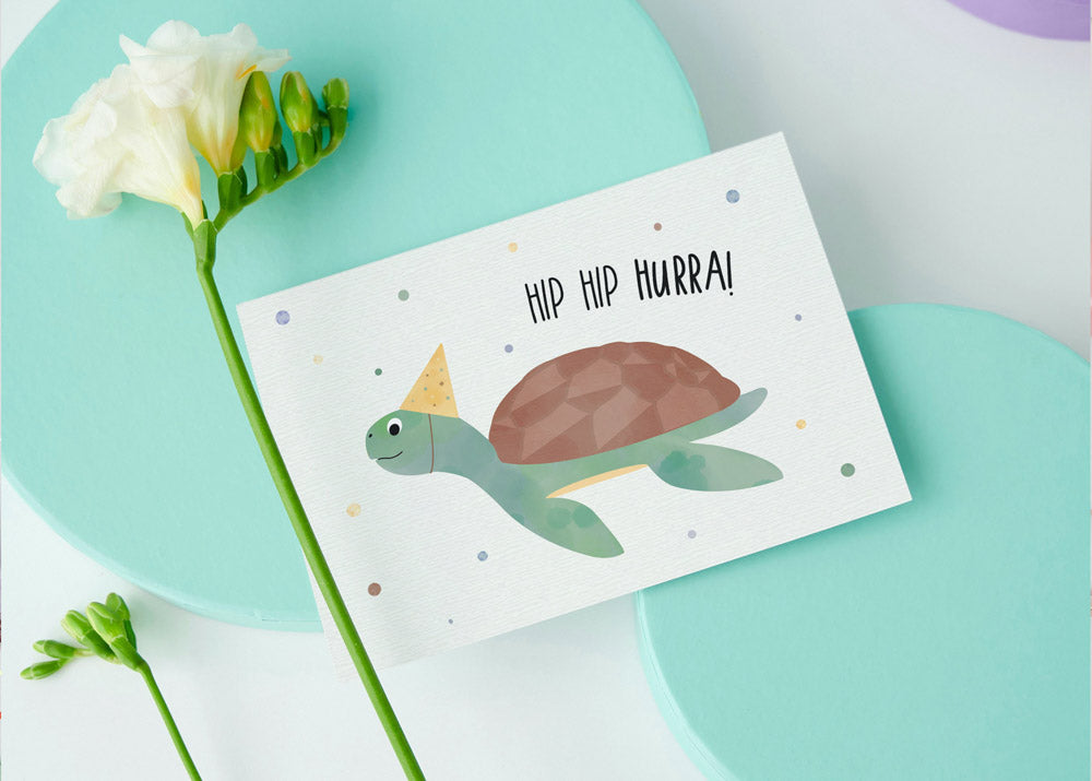 Grußkarte Schildkröte Hip Hip Hurra illustriert byClou