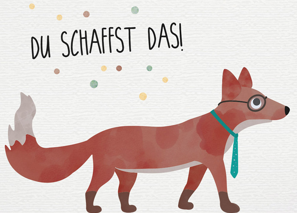 Grußkarte schlauer Fuchs du schaffst das illustriert byClou