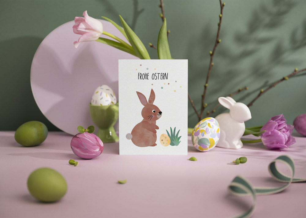 Postkarte - Hase " Frohe Ostern"