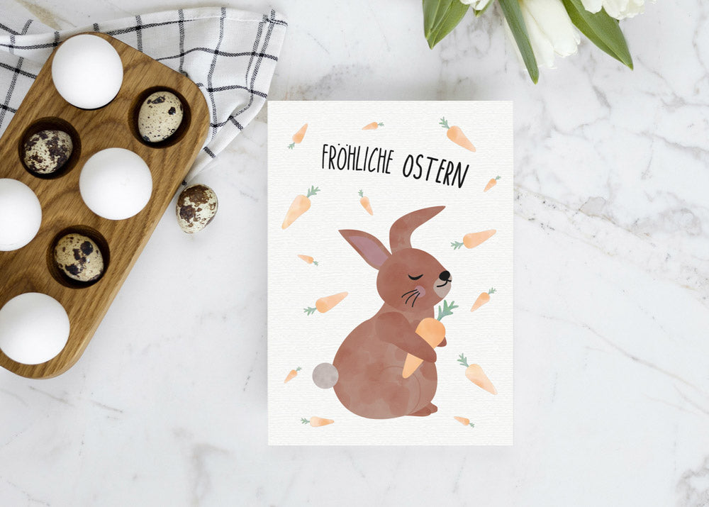 Grußkarte Hase Möhren Fröhliche Ostern illustriert byClou