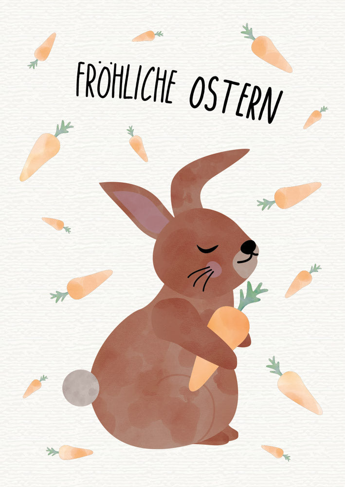 Grußkarte Hase Möhren Fröhliche Ostern illustriert byClou