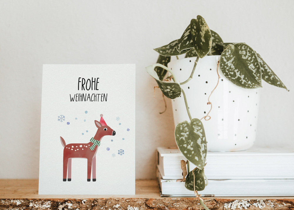 Grußkarte Weihnachts-Reh illustriert byClou