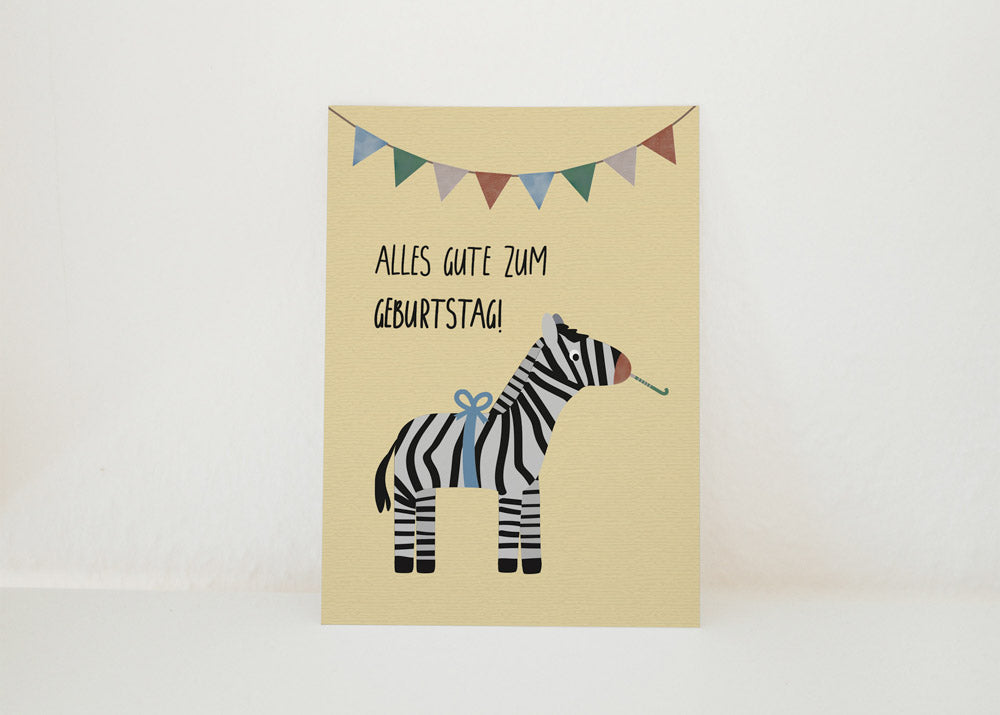 Postkarte - Zebra "Alles Gute zum Geburtstag"