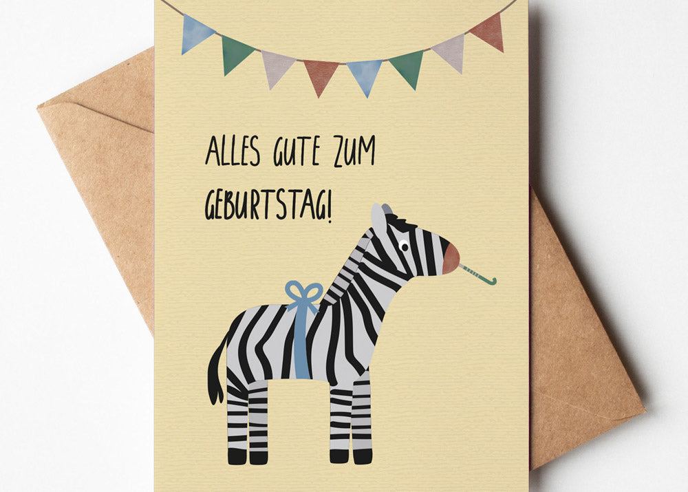 Postkarte - Zebra "Alles Gute zum Geburtstag"