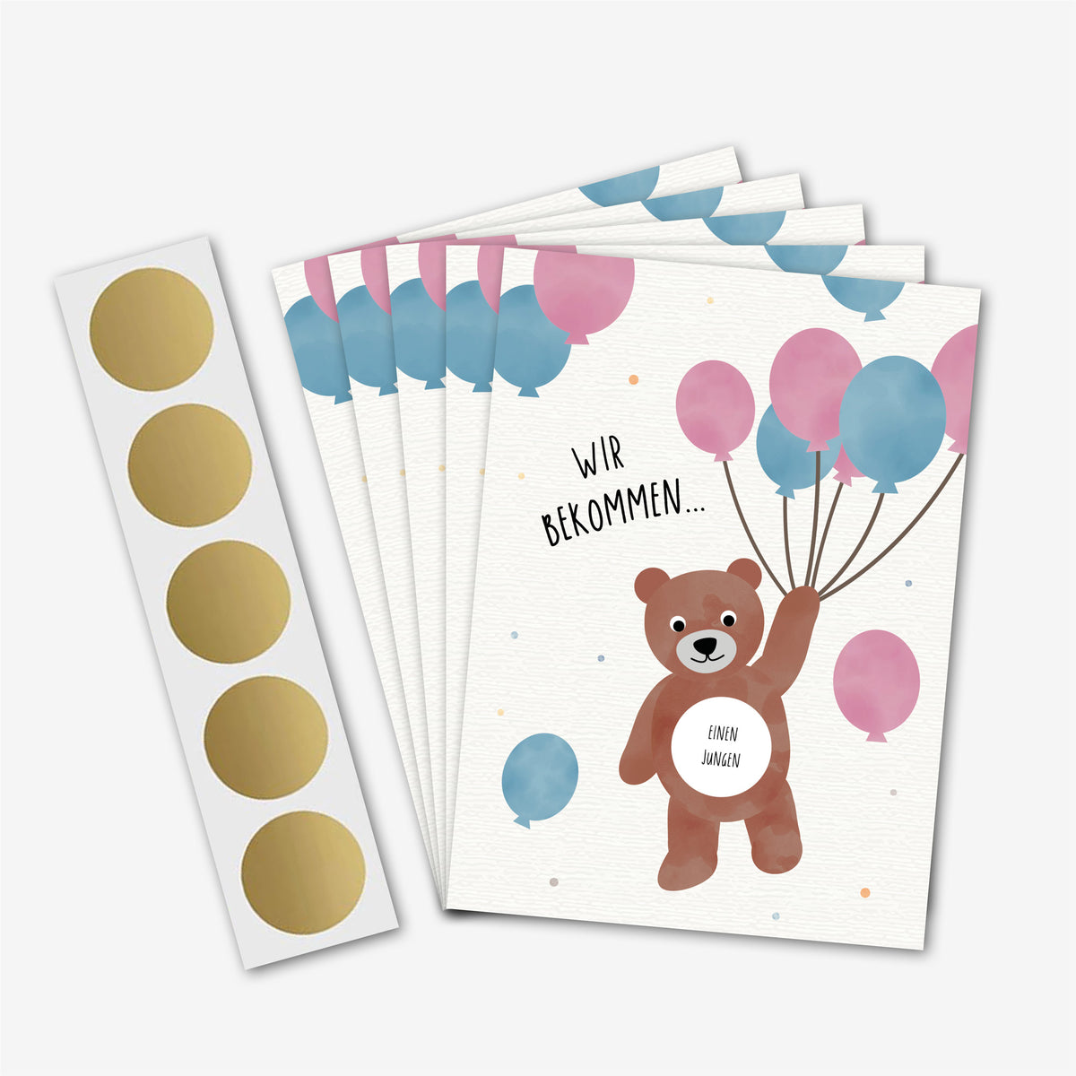 Rubbelkarte zur Verkündung des Babygeschlechts mit goldener Rubbelfläche auf rosa-blauem Hintergrund und der Aufschrift ‚Boy or Girl?‘ – liebevoll gestaltete Gender Reveal Karte