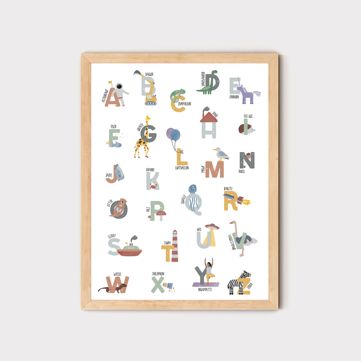 Poster ABC, Buchstabenposter Tiere &amp; Gegenstände illustriert Kinderzimmer byClou