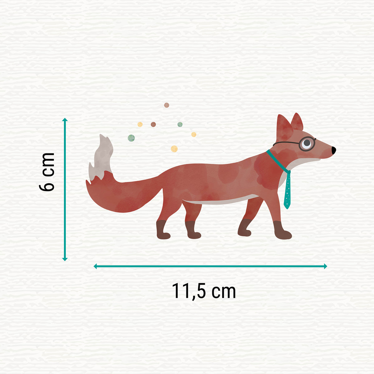 Bügelbild mit der Illustration eines sitzenden Fuchses auf transparentem Hintergrund