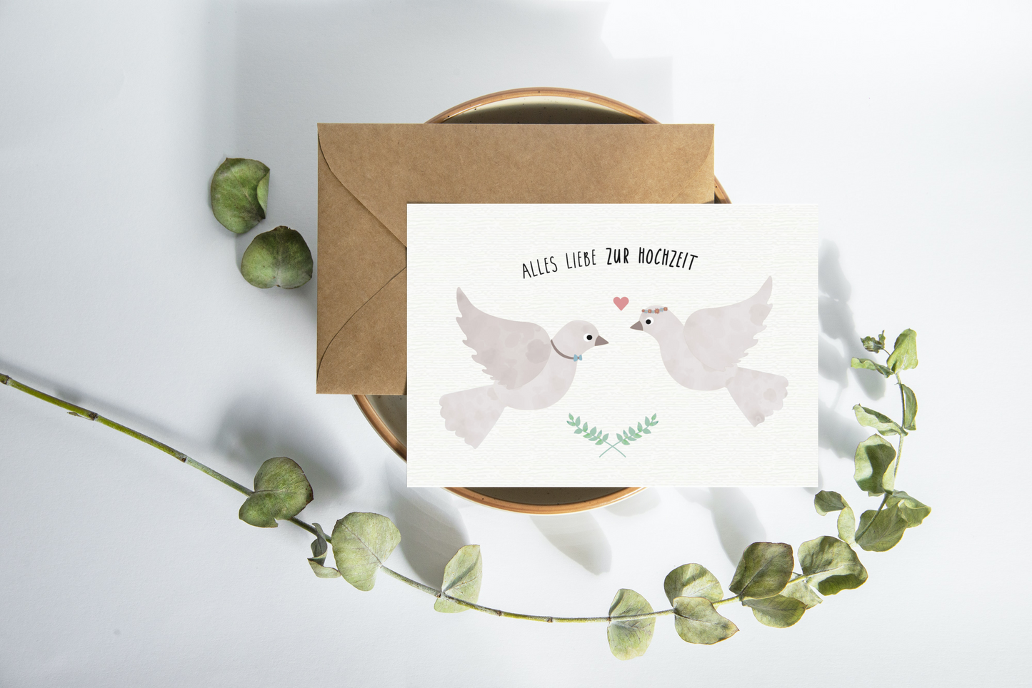 Postkarte - Tauben "Alles Liebe zur Hochzeit"