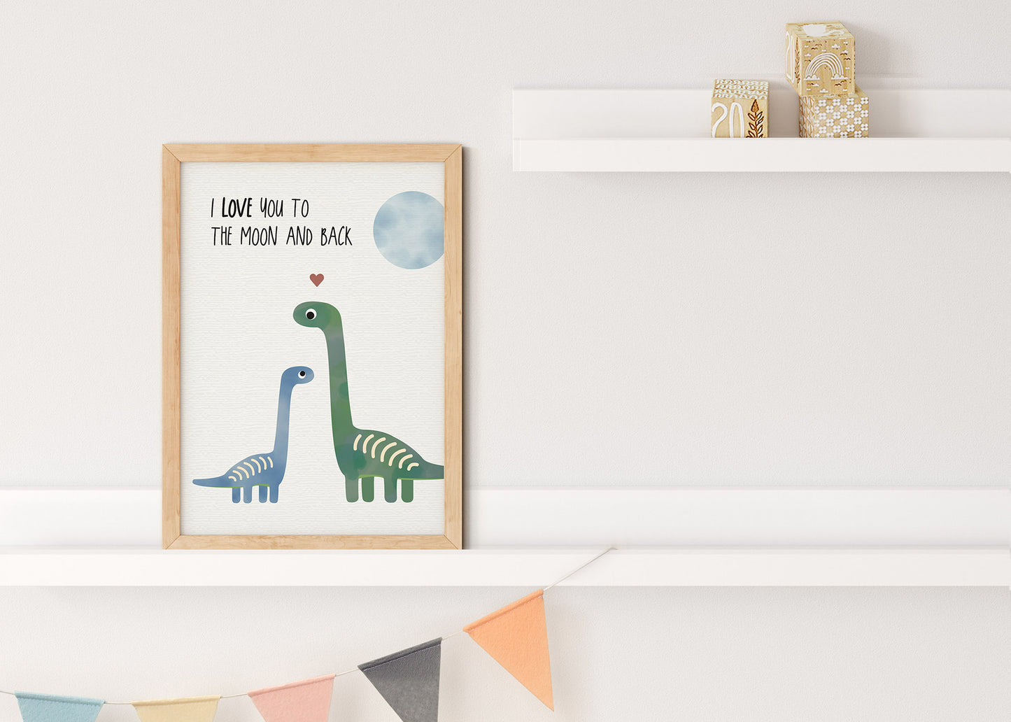 Poster - Dino "Love you to the moon" / niedliches Bild fürs Kinderzimmer