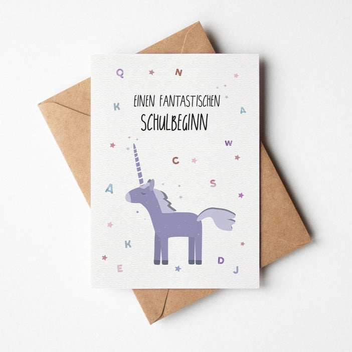 Postkarte - Einhorn "Einen fantastischen Schulbeginn"